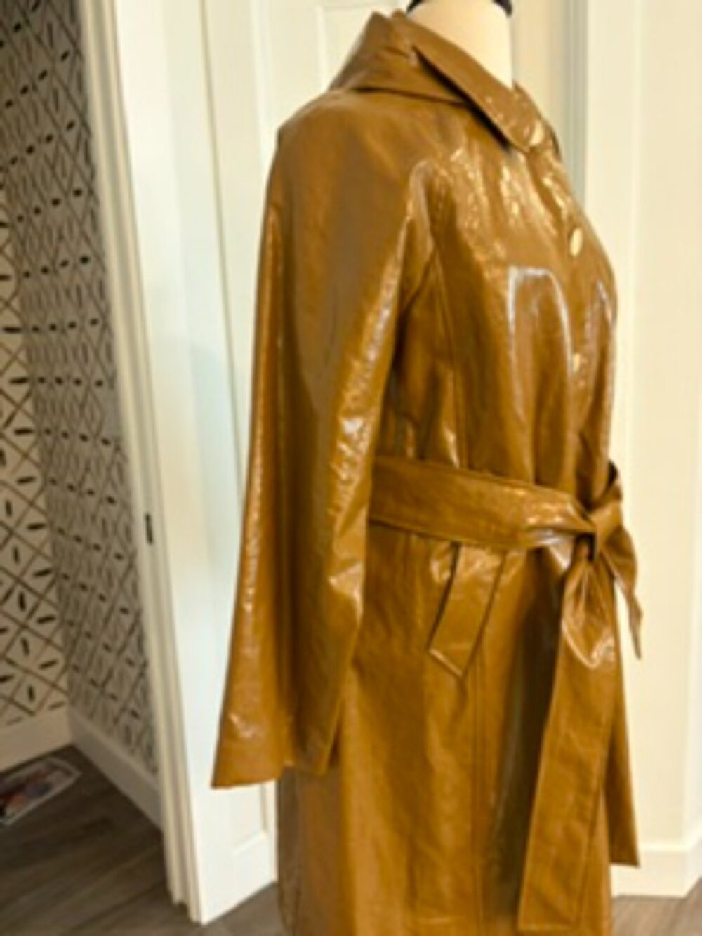 JCrew Collection Laminated Linen Trench in Golden Brandy Sz L - Picture 2 of 8
